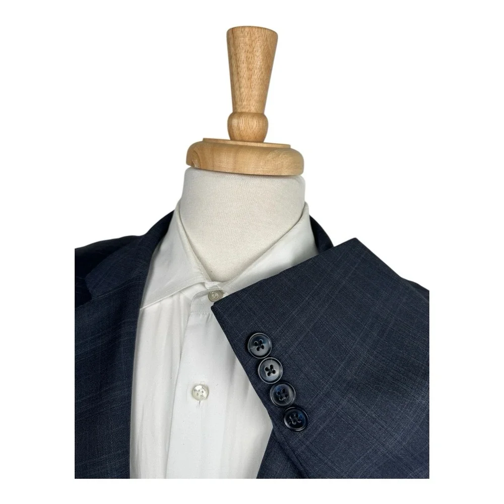 Peter Millar Blue Gray Checked Loro Piana Super 130s Wool Blazer Size 48R Mint
